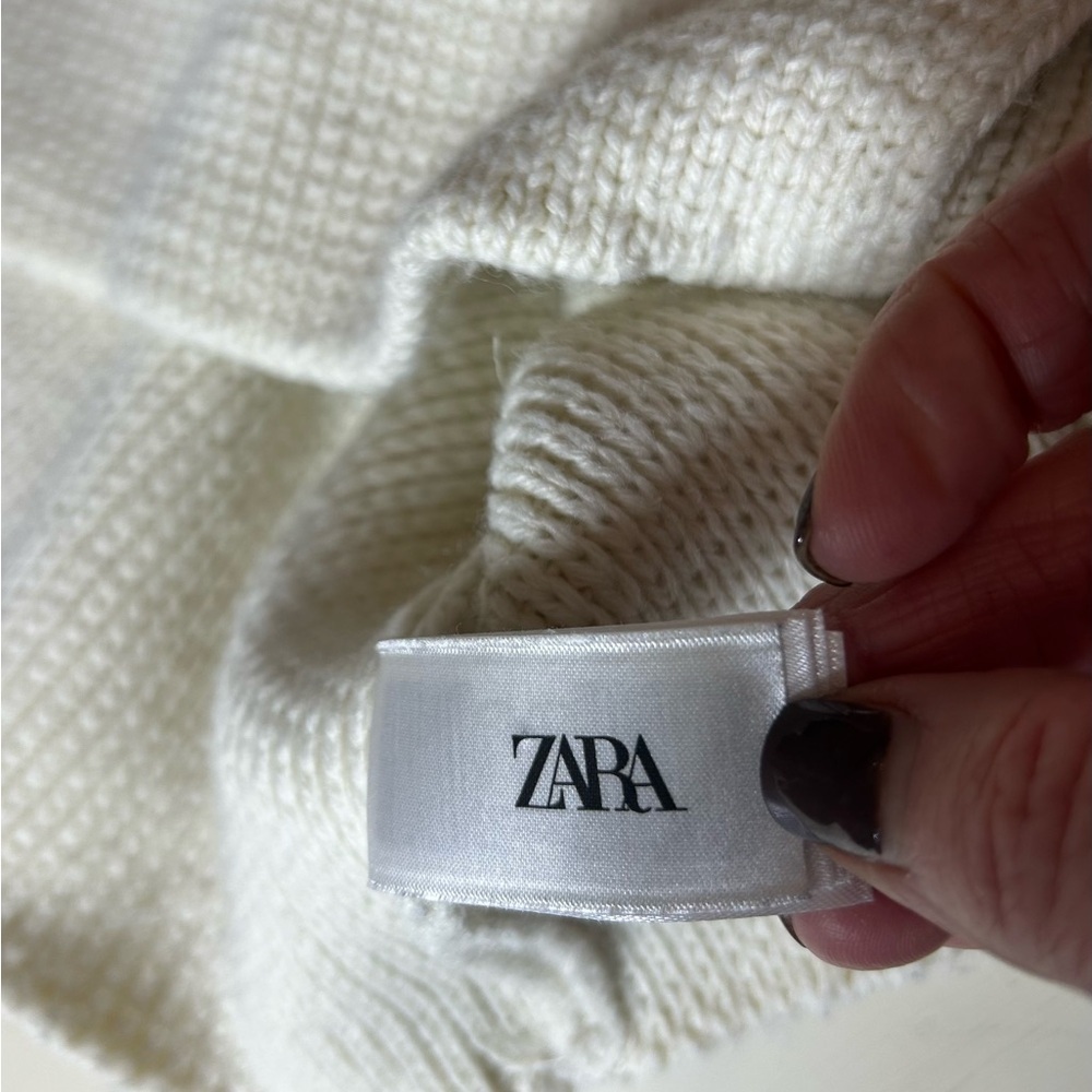 Zara Cream Double-Breasted Chunky Knit  Lapel Sweater Size L - Picture 11 of 11